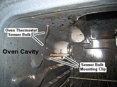 Oven thermostat bulb mounting